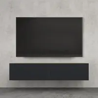 Doporro Meuble TV Bas 140x40,2x30cm Armoire TV Marron Clair + Gris Noir Mat Table de Télévision Salon avec Portes Meuble TV Suspendu MBTV02