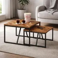 Möbelando Couchtisch >Lola< 2er Set aus Teakholz&Metall im Industrial Design - 60x45x60cm (B/H/T)