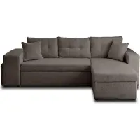Best Mobilier California - canapé d'angle réversible 4 places - convertible avec coffre, étagère et poufs - en velours texturé , Gris
