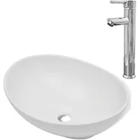 Syfax Lavabo de salle de bain avec mitigeur Céramique Ovale Blanc