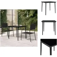 vidaXL Table de jardin noire 80x80x74 cm Acier et verre - Tables de jardin