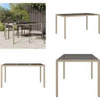 vidaXL Table de jardin 150x90x75 cm Verre trempé Poly rotin Beige - Table de jardin - Tables - Tables