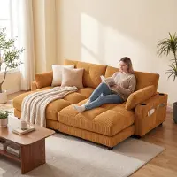 LVHOM Canapé-lit avec USB&porte-gobelets, Canapé 2 places, Fauteuil relax avec poches latérales, Canapé de sol Fauteuil lounge, Dossier réglable, Jaune