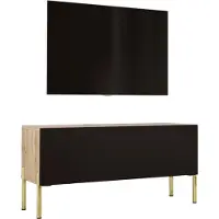 3Xeliving MEUBLE TV en chêne Wotan / noir mat avec pieds en or, 100 x 52 x 32 cm