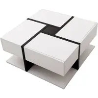 Fortuna Lai Table basse carrée en finition brillante, avec 4 tiroirs, design unique, espace de rangement en dessous, blanc