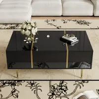 Fortuna Lai Table basse noire, table de salon haute brillance, table d'appoint blanche avec 2 tiroirs, 100 x 60 x 41.5 cm
