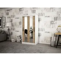 Minio Armoire 100 cm POLE blanc mat / chêne Sonoma