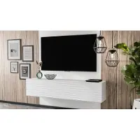 AX Living Buffet bas Zivolli 160 façade à lamelles Meuble TV suspendu blanc/à lamelles blanches