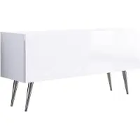 3Xeliving Meuble TV : Blanc mat / Blanc brillant, pieds chromés, 100 x 52 x 32 cm