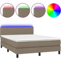vidaXL Lit boxspring avec matelas & LED Taupe 140x190 cm Tissu