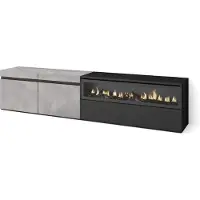 Skraut Home COZY Meuble TV, Banc Télé, 200x35x45cm, Pour les TV jusqu'à 80", Cheminée électrique, Ciment