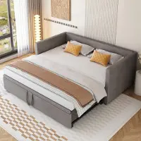 Fortuna Lai Lit de jour 90x200cm/180x200cm Lit gigogne, Canapé-lit extensible avec sommier à lattes et accoudoirs, Lit rembourré en velours Lit d'enfant Canapé-lit,Gris