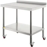 StarTech.com Table de cuisine en inox - Table de préparation du travail sur roulettes - 76,2 x 61cm