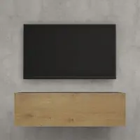 Doporro Meuble TV Bas 100x40,2x30cm Armoire TV Gris Noir Mat + Marron Clair Table de Télévision Salon avec Porte Meuble TV Suspendu MBTV02