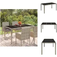 vidaXL Table de jardin avec plateau en verre Gris 150x90x75 cm Poly Rotin - Tables de jardin