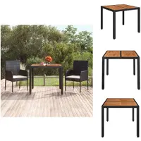 vidaXL Table de jardin avec plateau en bois noir 90x90x75 cm Poly rotin - Tables de jardin