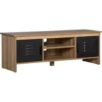 HOMCOM Meuble TV Banc TV 110 cm Design Industriel, avec 2 placards, 2 niches, 2 Passe-Fils, Aspect Bois veinage Portes métal Noir
