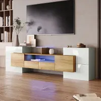 Merax Armoire TV avec éclairage LED, marbre et plaques de verre, Diverses salles de stockage
