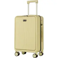 AGA Travel Valise jaune clair rigide à 4 roues pivotantes à 360°, compartiment séparé en avant, serrure de sécurité, poignée télescopique MR4671 Beige