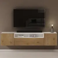 Doporro Meuble TV Bas 180x34,4x39cm Armoire TV Blanc Mat+Marron Clair Table de Télévision Salon avec 3 Portes Meuble TV Suspendu Fernsehschrank03
