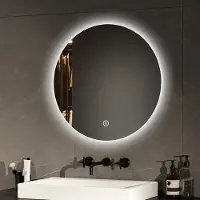 Emke Miroir de salle de bain LED rond 50 cm Miroir LED Miroir de salle de bain avec éclairage Miroir lumineux blanc froid Miroir mural avectactile IP44 Économie d'énergie
