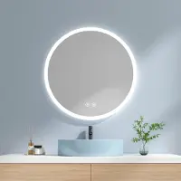 Emke Miroir de salle de bain rond 80cm avec 3 couleurs de lumière LED + luminosité variable, interrupteur tactile Miroir de salle de bain antibuée et fonction mémoire Miroir mural