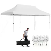 Costway Pavillon 3x6m avec sac de transport, tente de réception pliante réglable en hauteur, hydrofuge, protection UV 50+