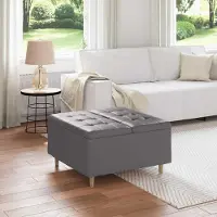 Prolenta Pouf exclusif avec rangement, gris, 80 x 80 x 45 cm, revêtement en similicuir