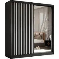 MargaretHadas24 Armoire Erika de 200 cm avec lamelles et miroir, comprenant 2 portes coulissantes Armoire à portes coulissantes (couleur : noir, noir, lamelles blanches)