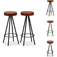 vidaXL Tabouret de bar 2 pièces en cuir véritable - Tabouret de bar