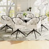 Flieks Chaises de salle à manger Chaise rembourrée set de 6 avec pieds en fer, Chaise de cuisine Chaise de salle à manger Chaise de salon pivotante à 360°, Chaise pivotante velours, Beige
