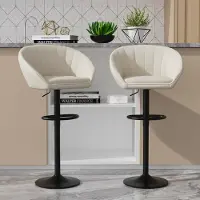 Supfine Tabouret de bar (lot de 2) Chaise de bar en lin Chaise de comptoir Tabouret de cuisine pivotant avec dossier Beige