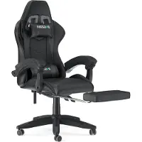 Bigzzia Chaise de jeu avec repose-pieds - chaise de jeu ergonomique - avec coussin lombaire + appui-tête - chaise de jeu - réglable en hauteur - Noir