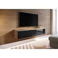 MINIO go for it , Meuble bas TV, Armoire TV "DONNA", 140cm, fixe, suspendu, Chêne Wotan/ Noir brillant Couleur