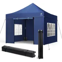 VOUNOT Pavillon 3 x 3 m, pavillon pliable imperméable, tente de réception pliable avec 4 parois latérales, 4 sacs de sable, bleu