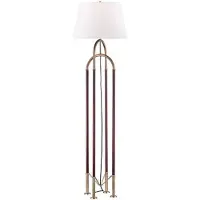 Casa Padrino Lampadaire de luxe couleur laiton antique / brun / blanc Ø 50,8 x H. 172,7 cm - Lampe en métal noble avec abat-jour en cuir et lin de haute qualité - Qualité de luxe