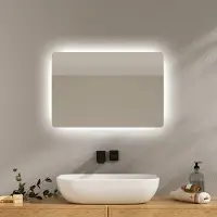 Emke Miroir de salle de bain avec éclairage LED Miroir mural avec antibuée, 2 couleurs de lumière, interrupteur à bouton-poussoir, économie d'énergie 40x60cm