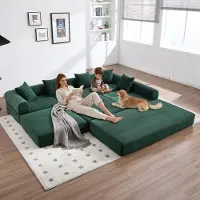 LVHOM Canapé-lit modulaire en velours côtelé, 7 en 1 Canapé rembourré pliable, Lit de jour sans montage, Canapé de sol avec poches latérales, Emerald