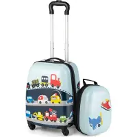 Northix Valise rigide 2 pièces, ensemble de bagages à main avec roulettes, bleu roulant