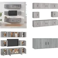 vidaXL 8 pcs. Armoire TV Set Gris Sonoma Bois composite - Ensemble d'armoires TV - Ensembles d'armoires TV - Meuble-paroi