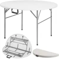 Floordirekt Table pliante Shiga Table de jardin ronde blanche Pliable avec poignée de transport 120 cm de diamètre