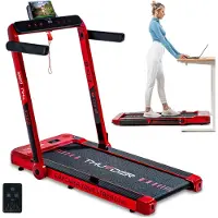 Thunder RACE-RED Tapis de Course 14 km/h Pliable Walking Pad 2 CV jusqu'à 130 kg LED Bluetooth Application Fitness Maison