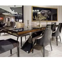 Casa Padrino Luxe Table de salle à manger Art Déco Noir / Or - Table de cuisine en bois massif fabriquée à la main - Meubles de salle à manger Art Déco