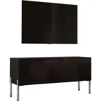 3Xeliving MEUBLE TV : Noir mat / Noir brillant avec pieds en chrome, 100 x 52 x 32 cm