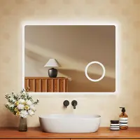 Emke Miroir de salle de bain avec grossissement 3x Interrupteur tactile 3 couleurs de lumière Variable Antibuée 80X60cm
