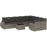 vidaXL Ensemble de salon de jardin 10 pièces avec coussins Gris Poly Rattan