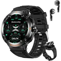 Zelurxx Smartwatch Casque Bluetooth 2-en-1 Montre de fitness Fréquence cardiaque Sommeil Musique TWS NFC Multisport Connexion APP Multilingue Noir