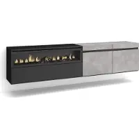 Skraut Home COZY Meuble TV, Banc Télé, 200x35x45cm, Pour les TV jusqu'à 80", Cheminée électrique, Suspendu, Mural, Ciment