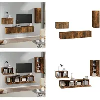 vidaXL 4 pcs. Set d'armoire TV chêne fumé bois composite - Set d'armoire TV - Ensemble d'armoires TV - Armoire TV - Support TV