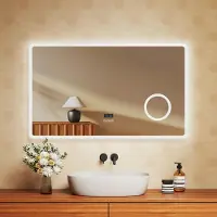 Emke Miroir de salle de bain avec grossissement 3X Interrupteur tactile 3 couleurs de lumière Variable Horloge antibuée Bluetooth 100X60cm